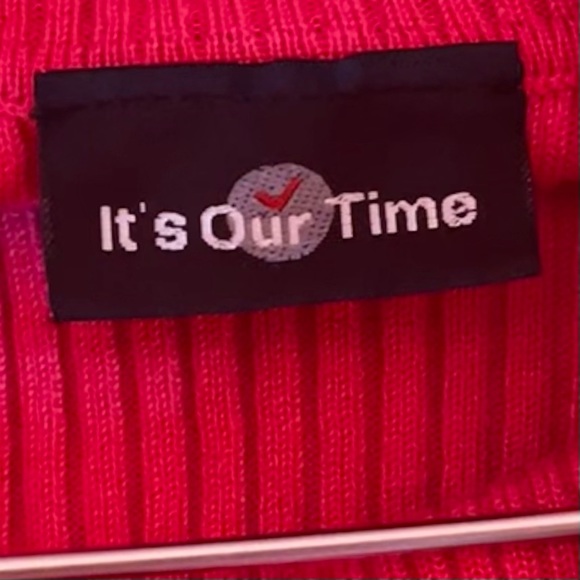 Hot Pink Fitted Off the Shoulder Turtleneck It’s Our Time Brand Sweater - Picture 6 of 6